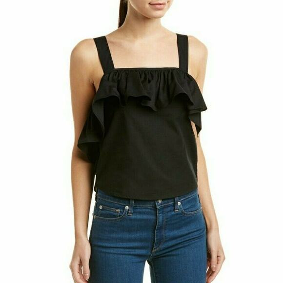 WALTER BAKER Kim black blouse shirred ruffle cotton poplin tank top Size XS NEW - Picture 10 of 10